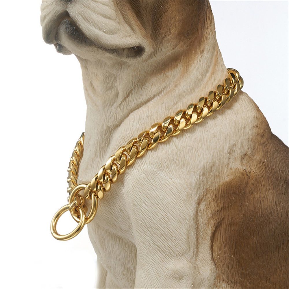 Chain Dog Collar 10mm Link Collar Chains Stainless Steel Metal Slip Collar Gold Pet Necklace for Medium Dogs(14in/35.5cm)golden — image 5