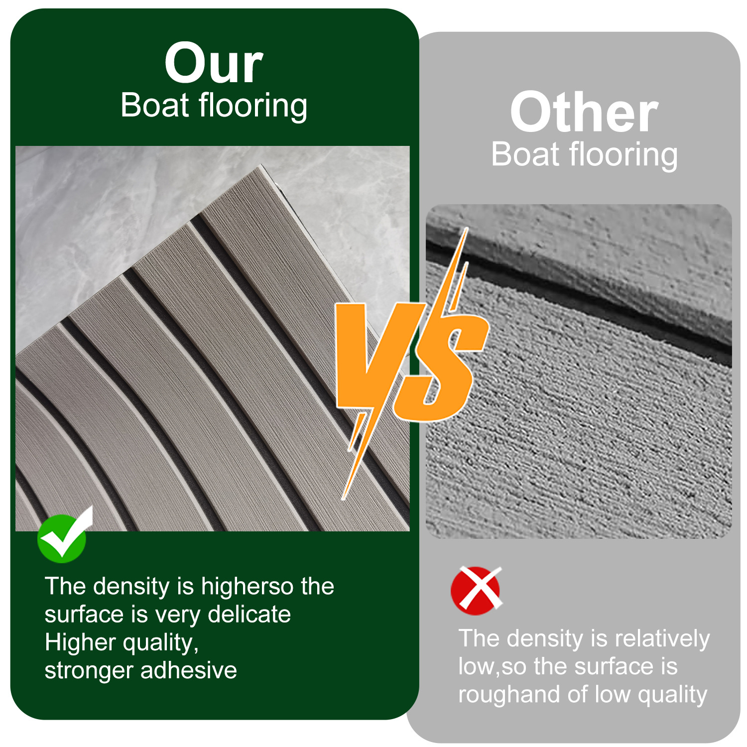 Grey Striped EVA Boat Deck Mat - Waterproof Non-Slip Flooring for Yacht, Boat, and Outdoor Use(2400x450x6mm) โ image 3