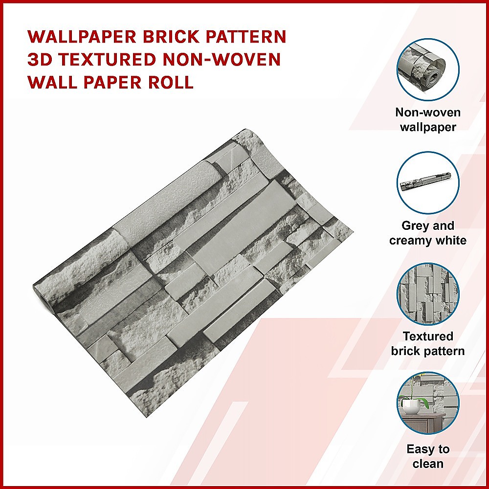 Wallpaper Brick Pattern 3D Textured Non-woven Wall Paper Roll โ image 3