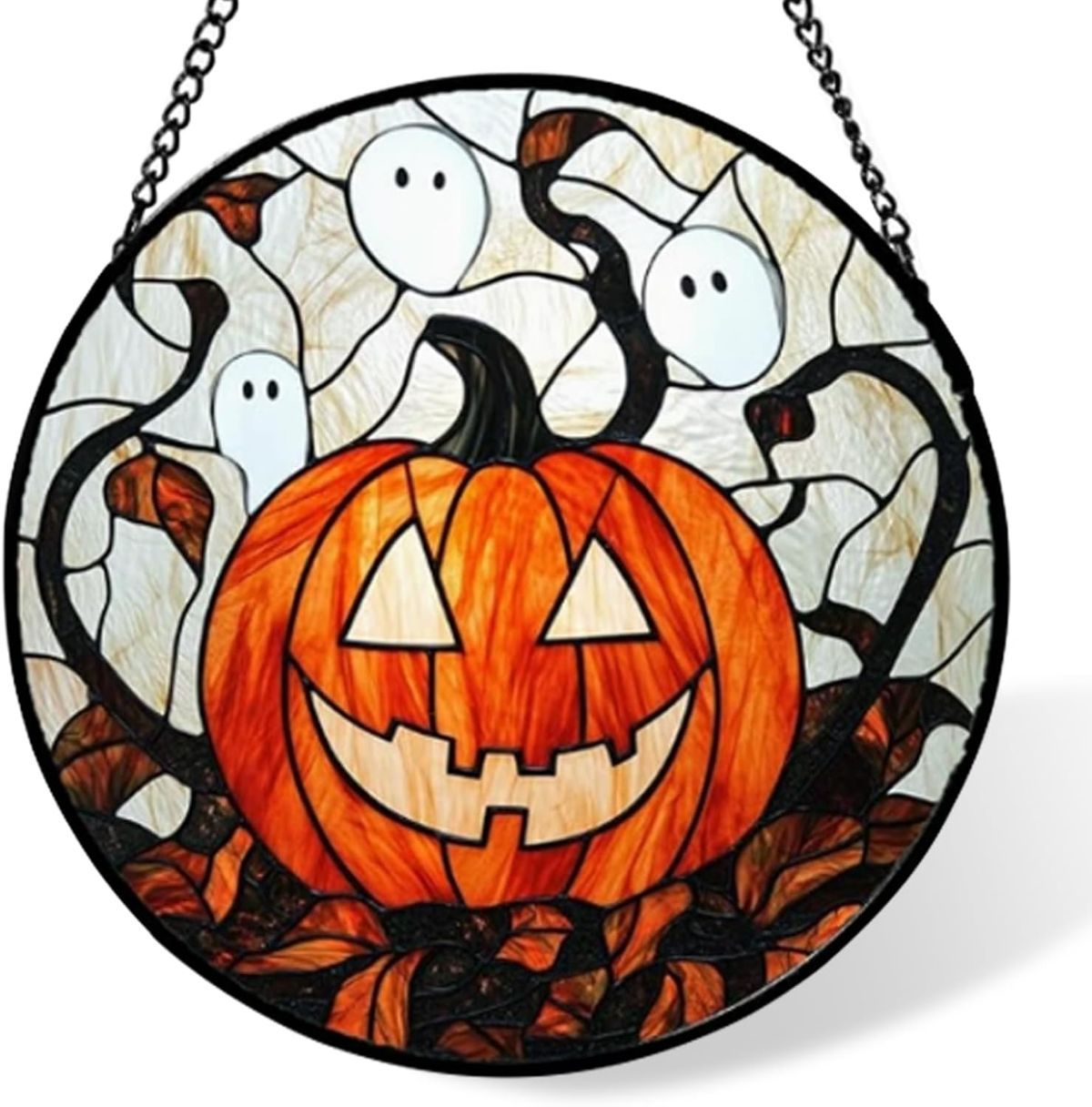 Stained Glass Window Hanging-Halloween Decorations Pumpkin Suncatcher, Fordoorsgar Denindoor Spooky Funny Sun Catchers Gothic Decor Horror Womenmen β image 3