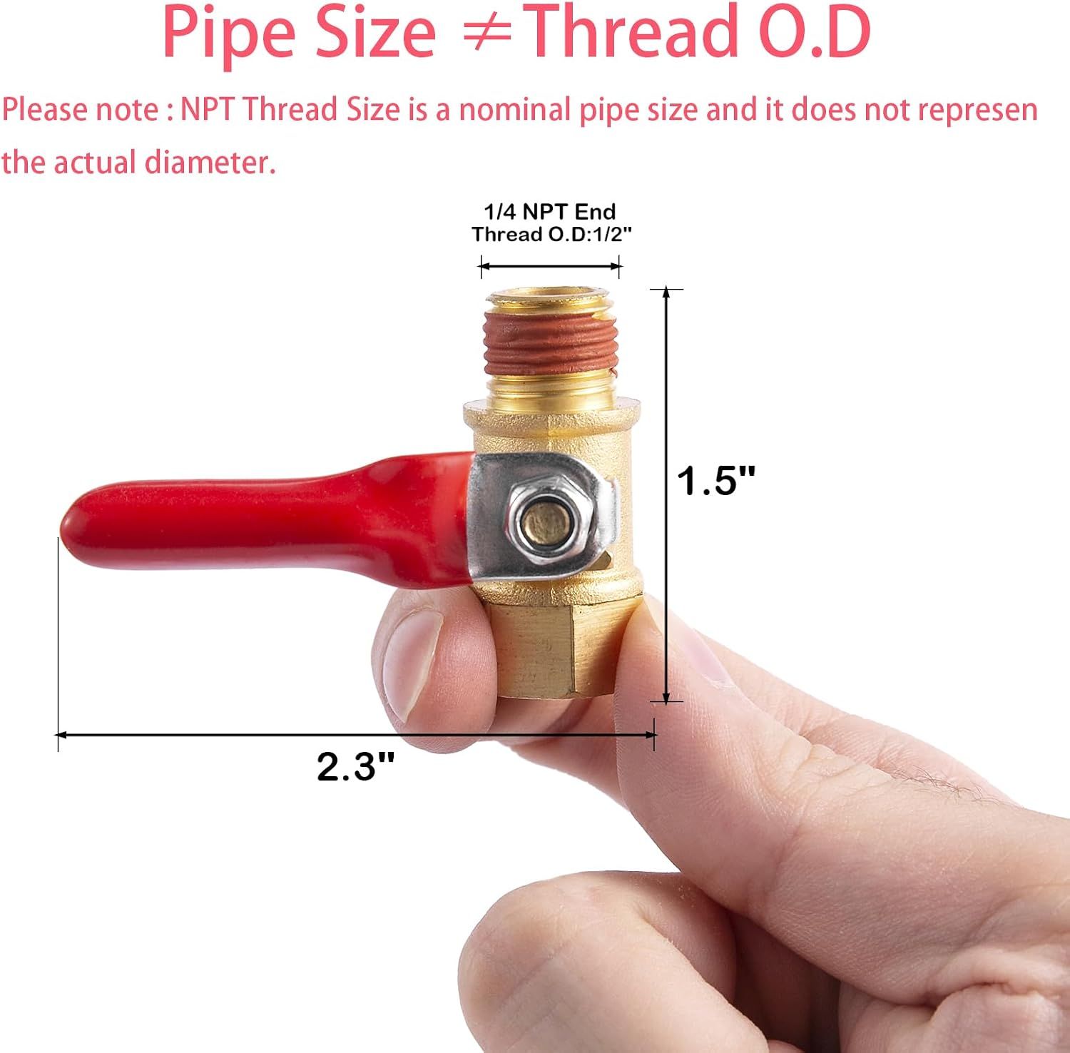 2 Pack Brass Air Compressor Ball Valves, 1/4 inch Male and Female NPT Shut-Off Switches with 1/2 inch Thread Diameter for Air Hoses โ image 2