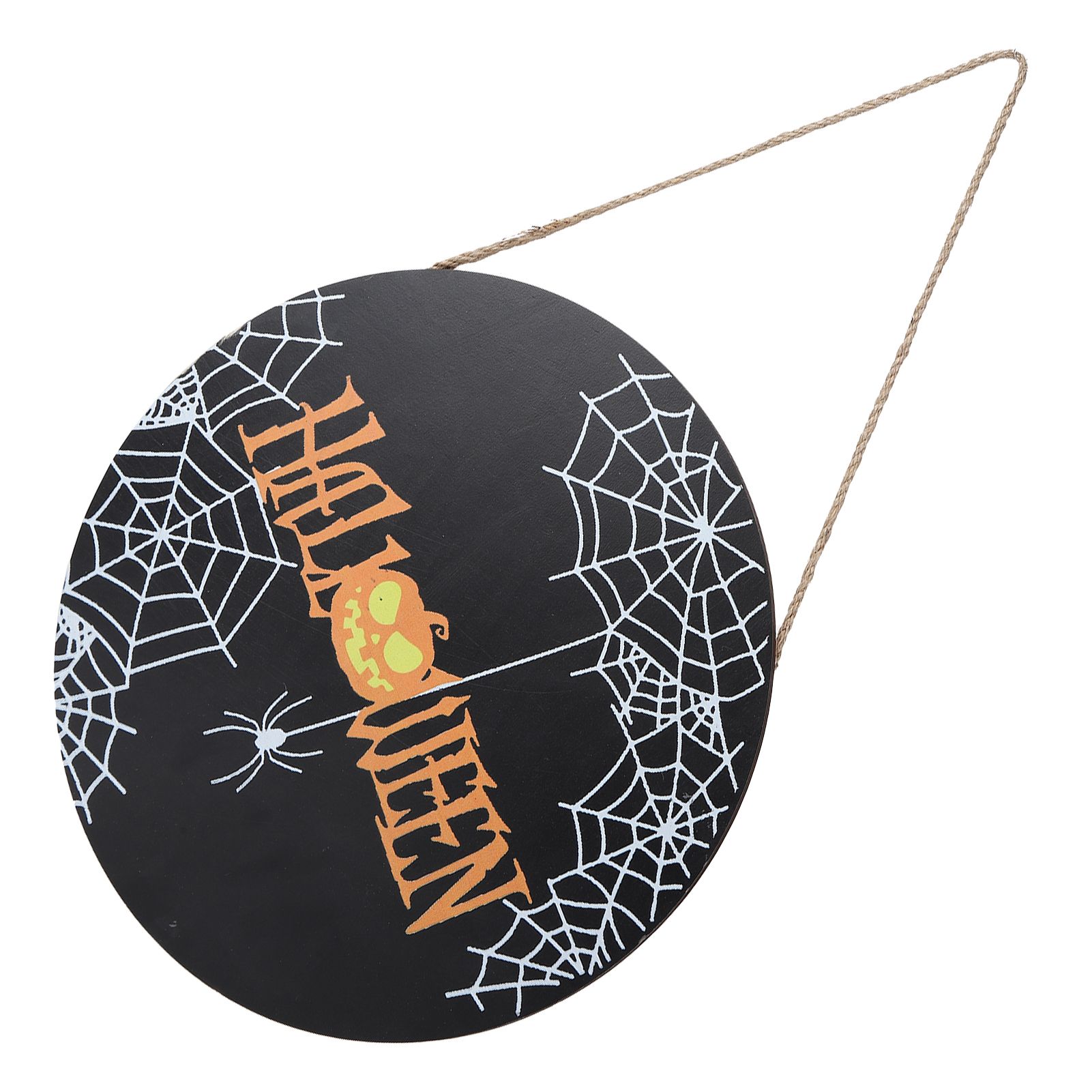 Spider Web Pattern Welcome Sign Wooden Hanging Door Hanger for Halloween Family Gathering BlackBowknot Not Included — image 5