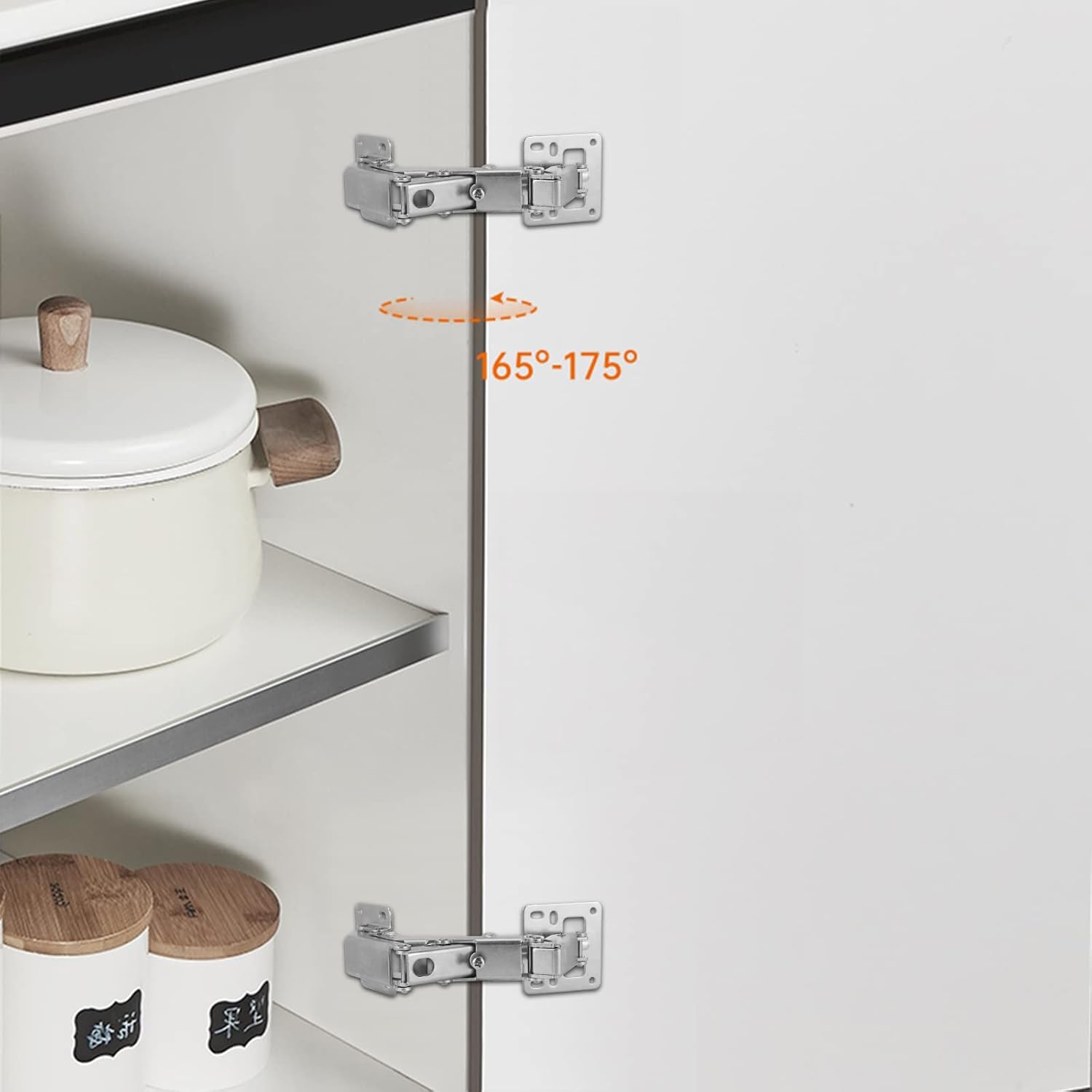 Spring-loaded hinge, 170 degrees, for kitchen cabinets, door hinges, large angle door hinges, angle stop, self-closing hinge, 4 pieces, improved version with โ image 6