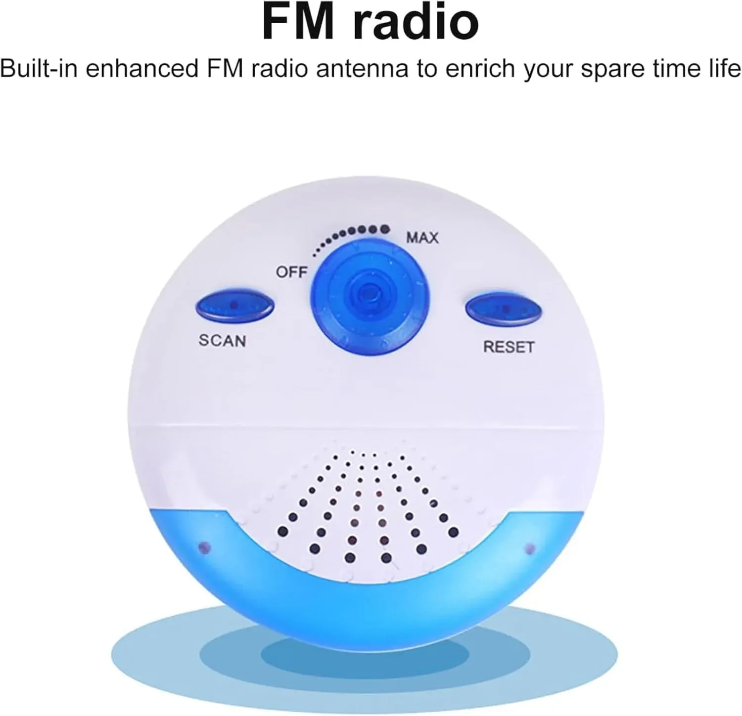 Waterproof Shower Radio with AM FM Receiver and Built In Speaker for Bathroom Use, Mini Portable Blue, Waterproof Design — image 4