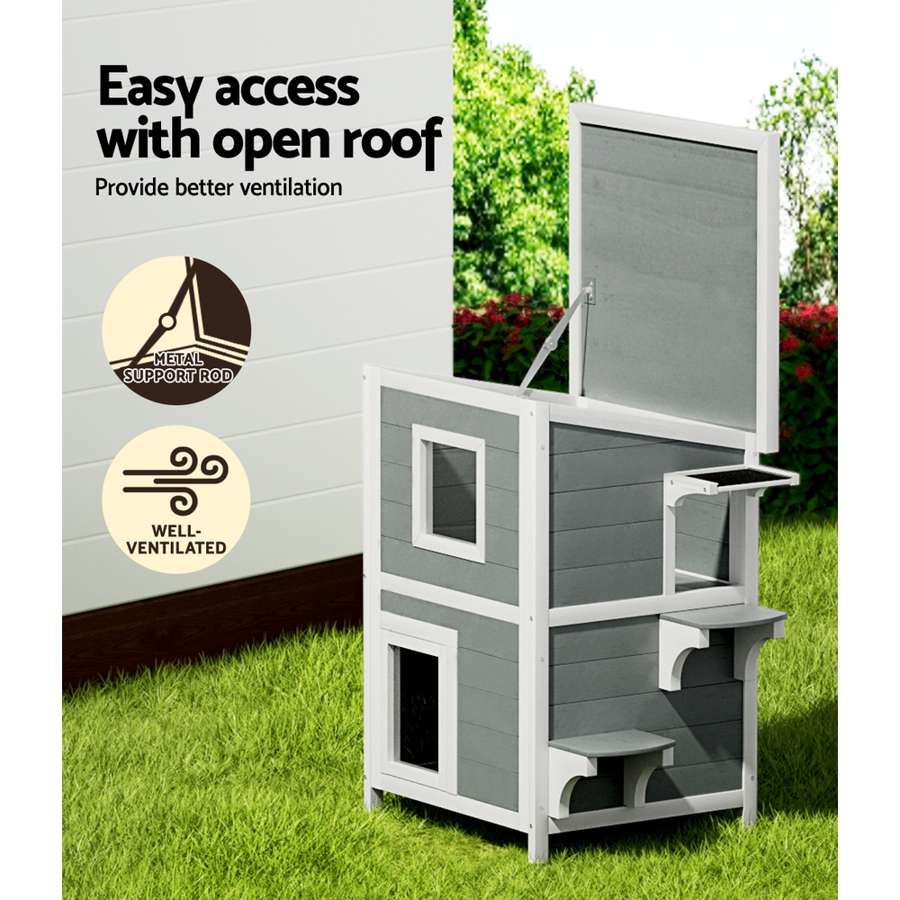 i. Pet Outdoor Cat House Shelter 56cm x 52cm x 82cm Rabbit Hutch Wooden Condo Small Outdoor Cat House — image 5