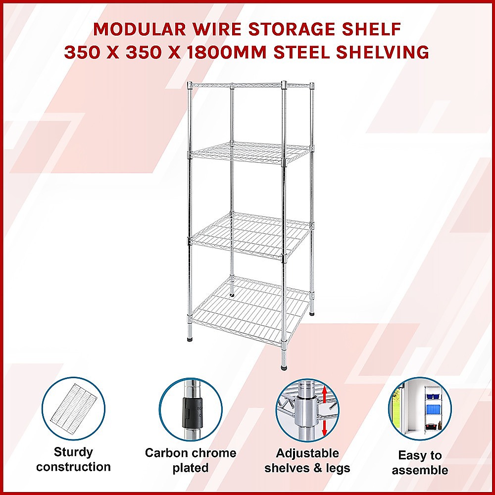 Modular Wire Storage 35x35cm Steel Shelving Chrome With Fixed Legs For Garage Warehouse Or Kitchen Organisation — image 3