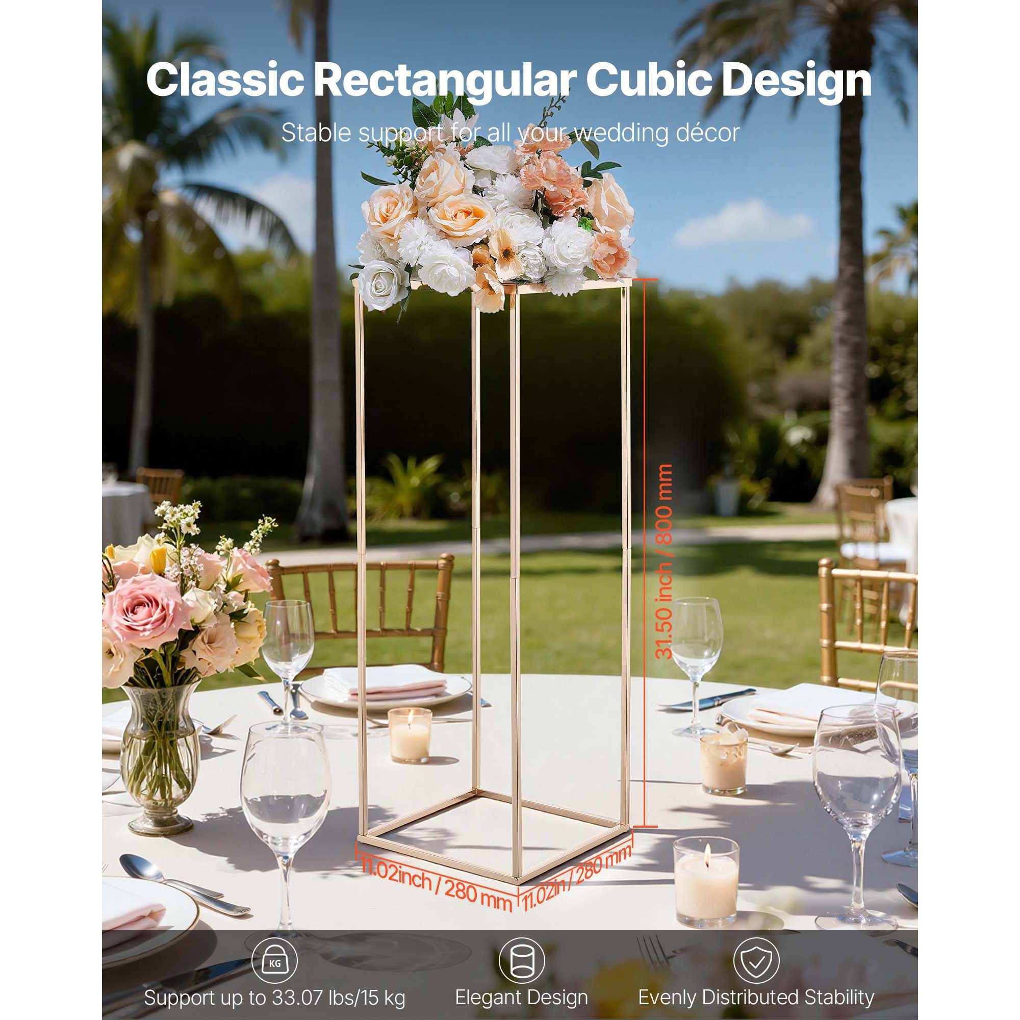 Wedding Flower Stand, 10PCS 80cm Column Flower Stand, Floral Stands with Metal Laminate, Gold Rectangular Floral Display Rack for Wedding, Party, Birthday — image 2