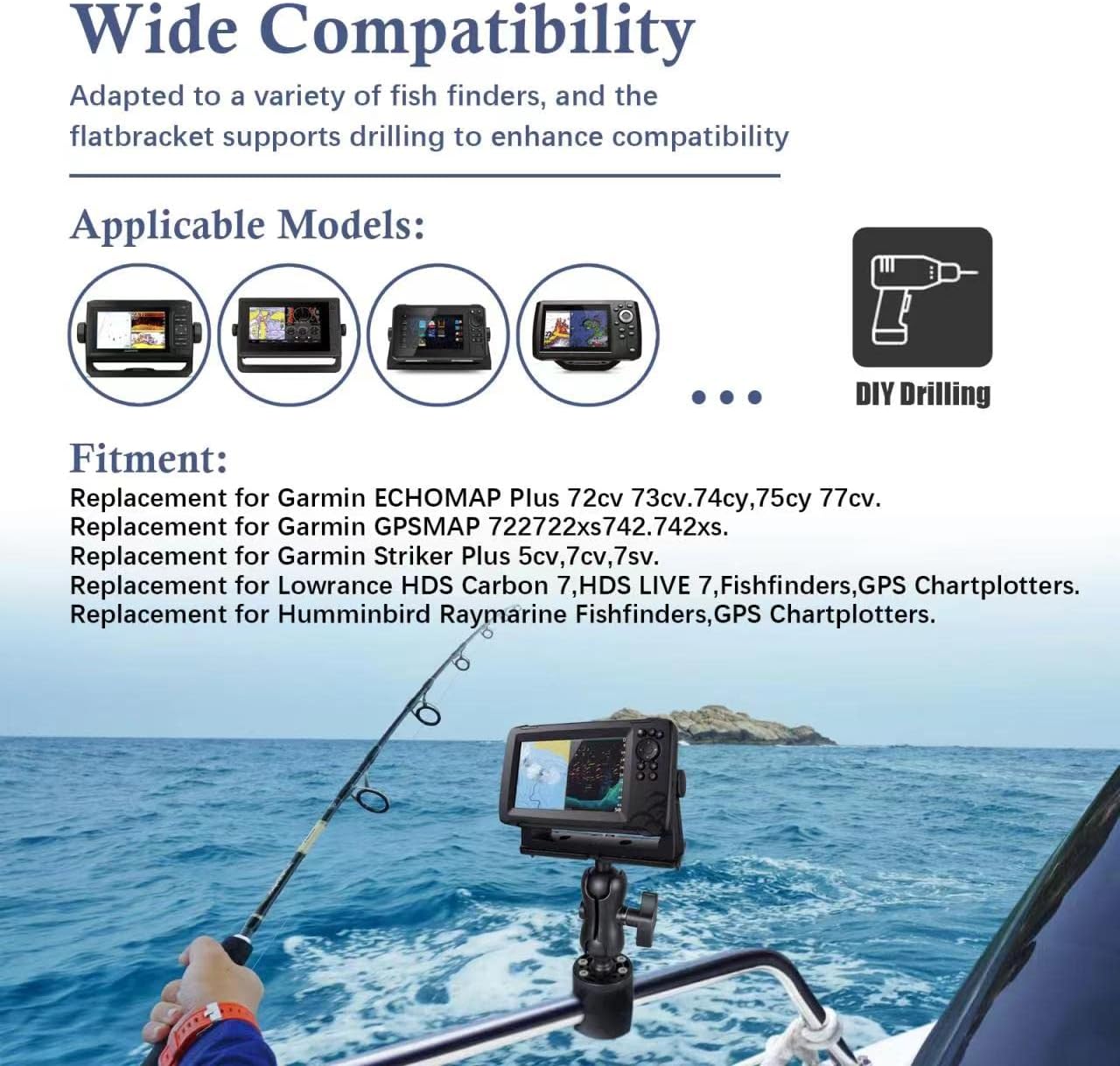Fish Finder Mount Base, Universal 360° Rotation Ball-Mount Bracket, Nylon & Stainless Steel Electronic Holder for Marine Boat Kayak Pontoon Canoe Helix Garmin — image 4