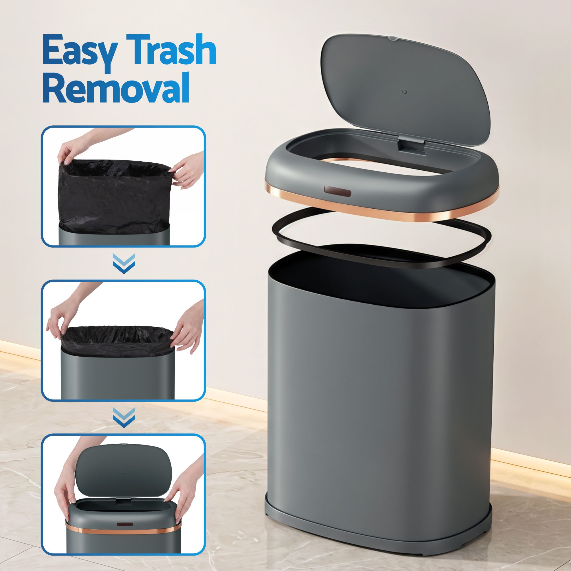 Devanti 38L Motion Sensor Bin Rubbish Automatic Grey — image 6