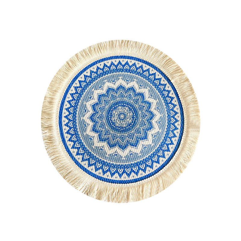 4 Pcs Beige and Yellow Boho Chic Woven Cotton Placemat with Tassels - Nordic Bohemian Style(Tableware is a prop for shooting and is not included) โ image 5