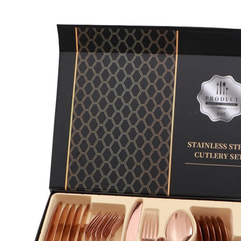 Flatware Set Stainless Steel Glossy 24 Pieces Steak Knife Fork Spoon Set for Restaurant Rose Gold — image 2