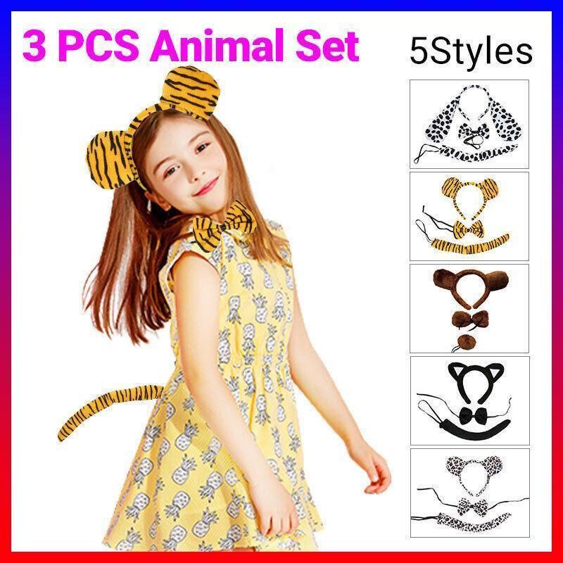 Animal Costume Dress Up Set 3 Piece Tail Bowtie Ears for Party Cosplay Outfit - Black Cat — image 2