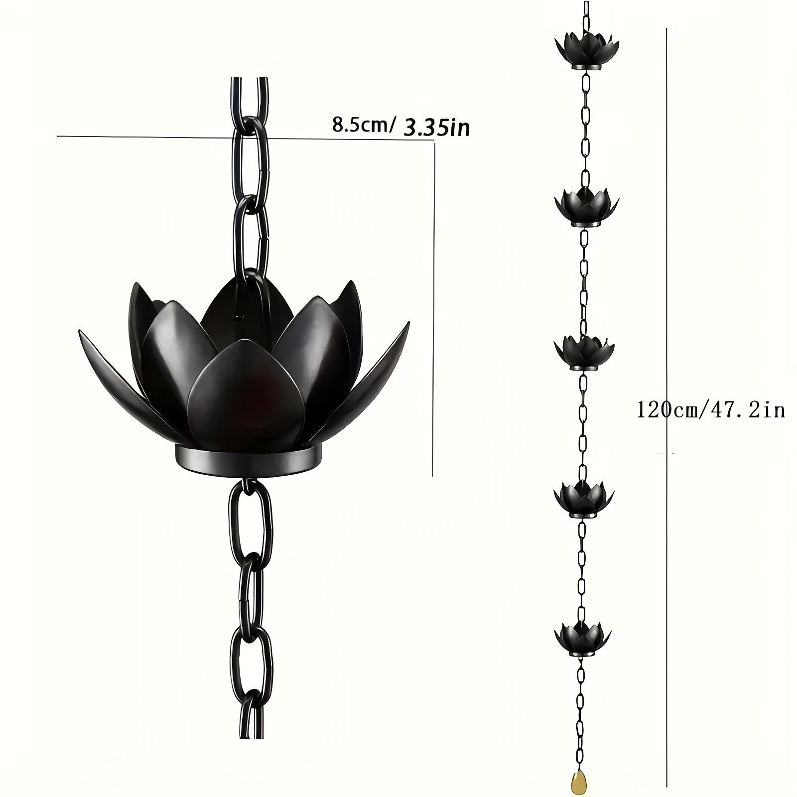 Oak Leaf Rain Chain with Adapter, 4ft Adjustable Lotus Rain Catcher Chain for Gutters Outside Downspout, for Divert Water and Home Display, Black Powder Coated — image 5