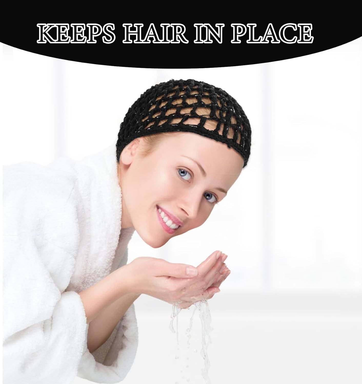 Crochet Hair Net, Comfortable Breathable Hair Net for Silk Press, Sleeping, Shower, Makeup, Hold Hair in Place All Night, Black (Reusable & Elastic, 2 Pack) — image 5