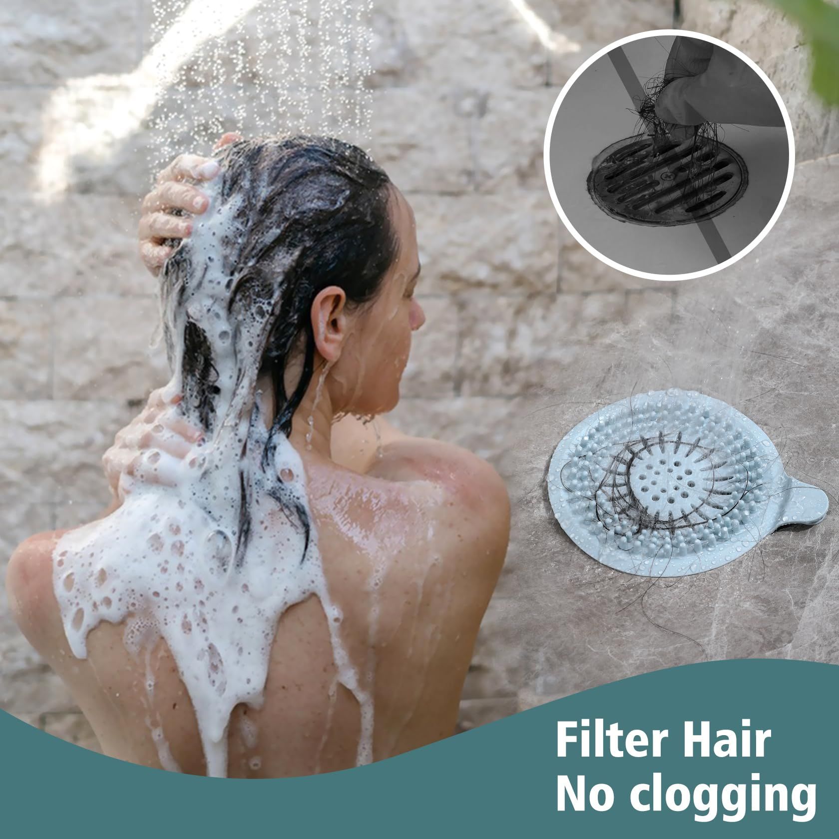 Silicone Hair Stopper, Strainers Drains for Bathroom Hair Catcher Easy to Install and Clean Floor drain cover (2 pcs) — image 5