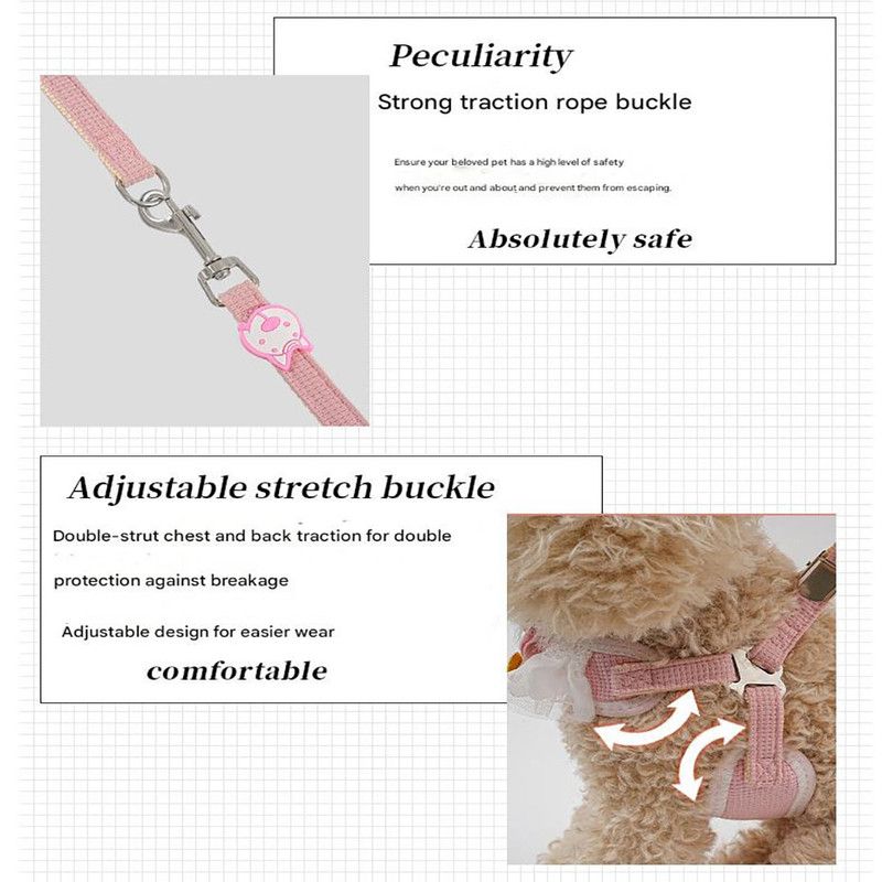 Sky blue Lace Y-Shaped Pet Harness and Leash Set - Breathable Mesh Vest for Small to Medium Dogs and Cats - Comfortable Walking Gear with 150cm Leash(Size:M) — image 5