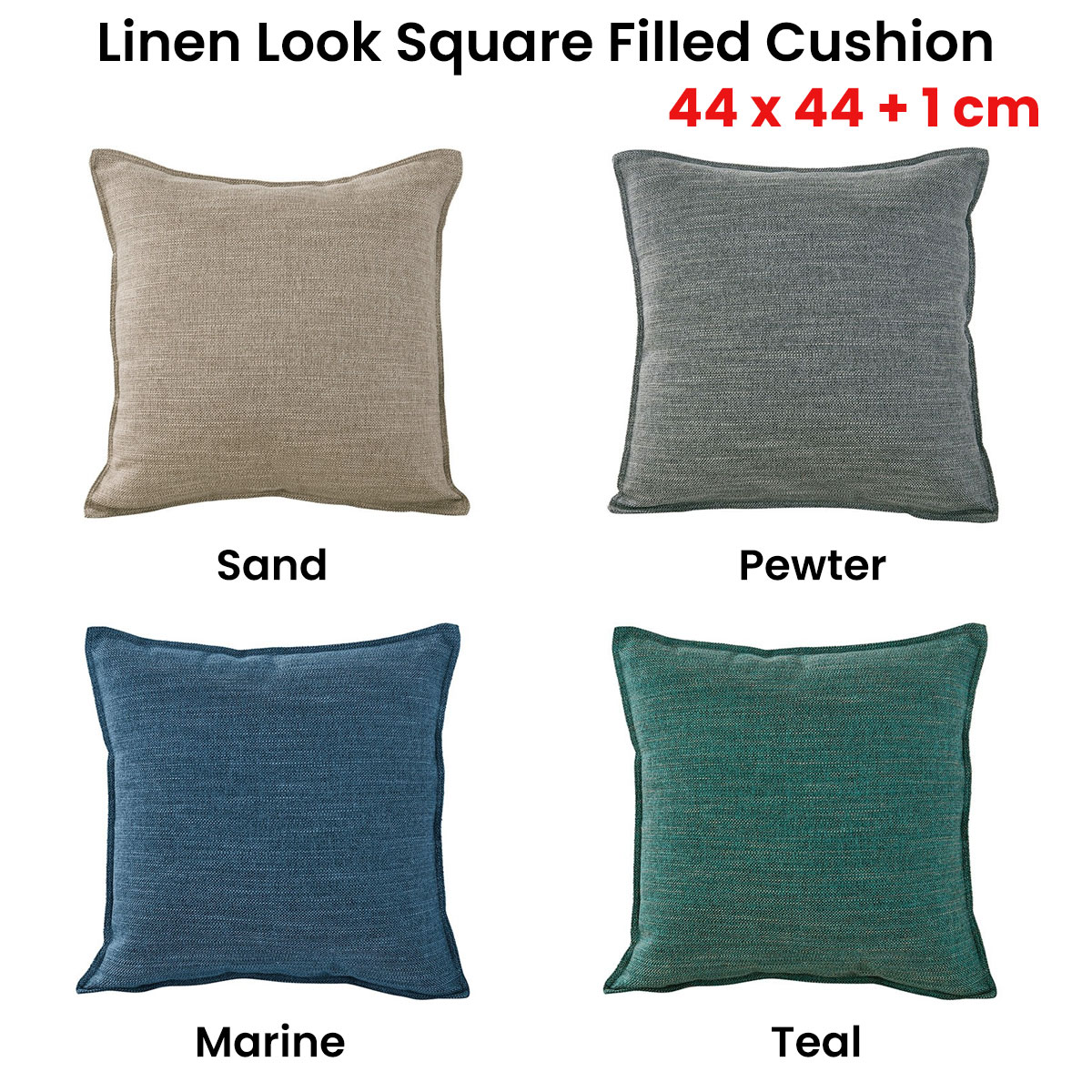 Jason Linen Look Square Filled Cushion 44 x 44 + 1 cm Sand โ image 2