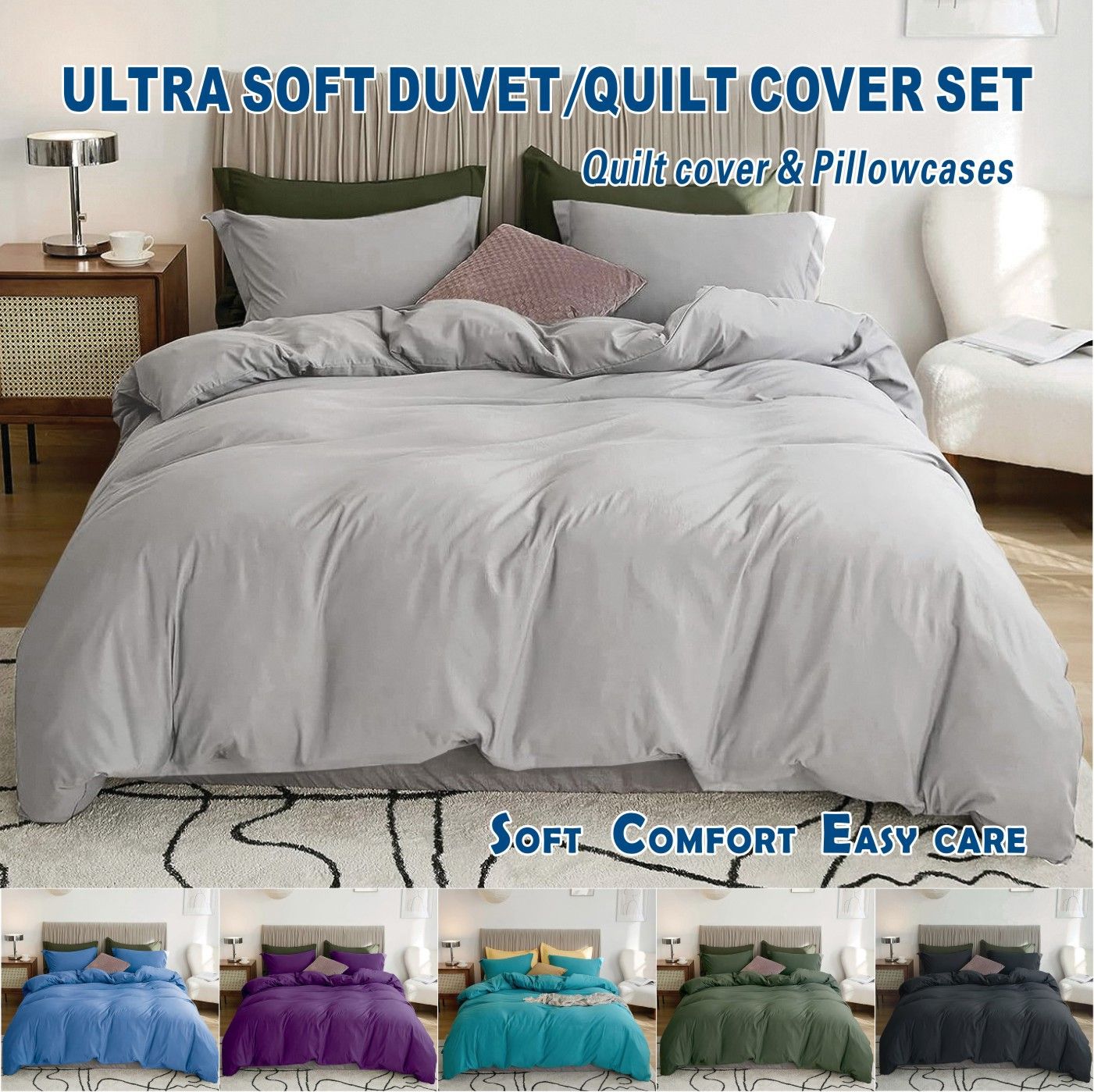 3 Piece Hotel Soft Microfiber Quilt Cover Set-2000TC Duvet/Donna Cover Set & Pillowcases -1 Quilt Cover Zipper Closure & 1 x Pillowcases-Breathable Bedding