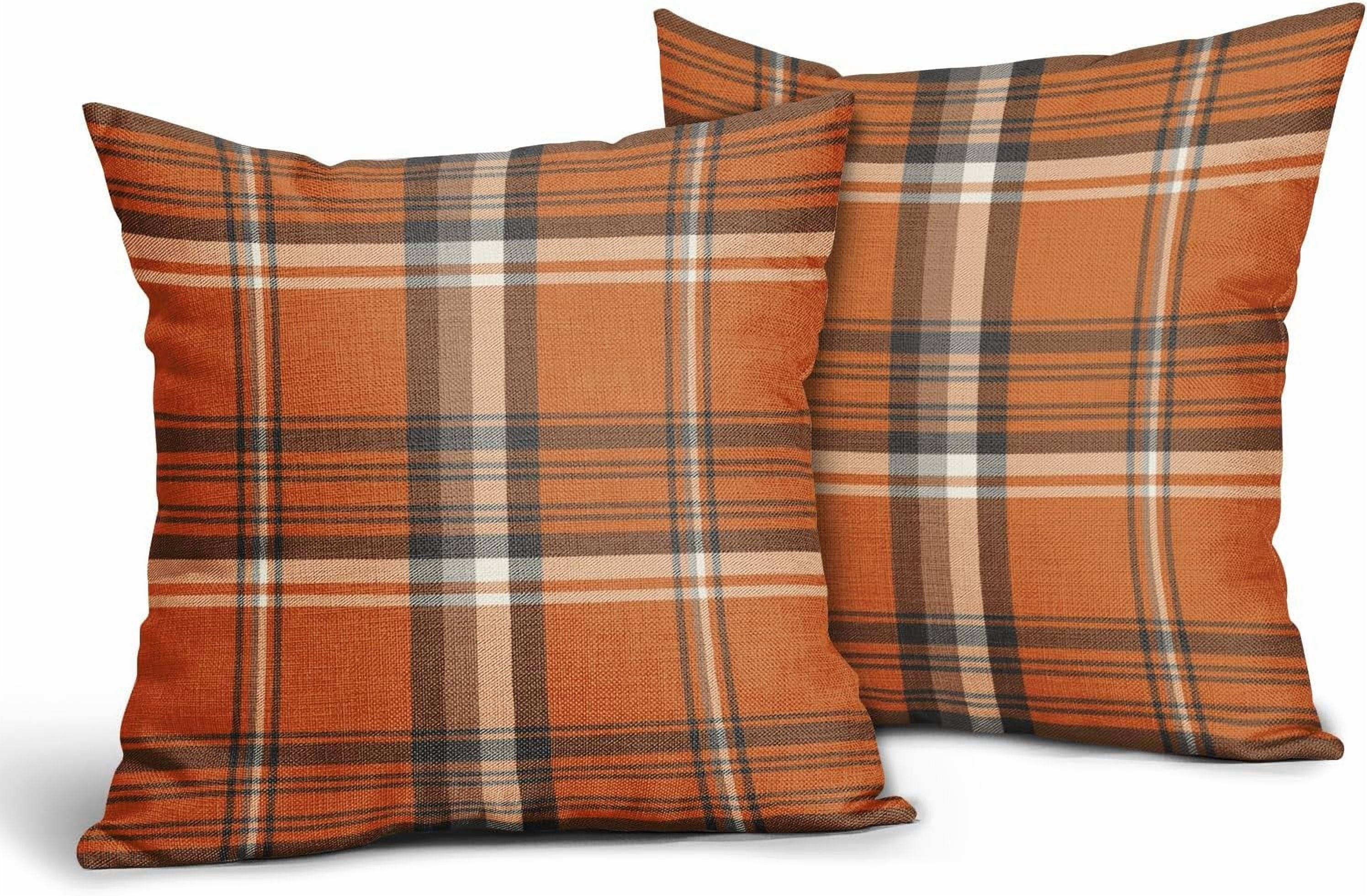2 Pack Fall Plaid Pillow Covers, Buffalo Tartan Decorative Cushion Cases for Couch, Sofa and Bed, 18 × 18, Orange Blue — image 5