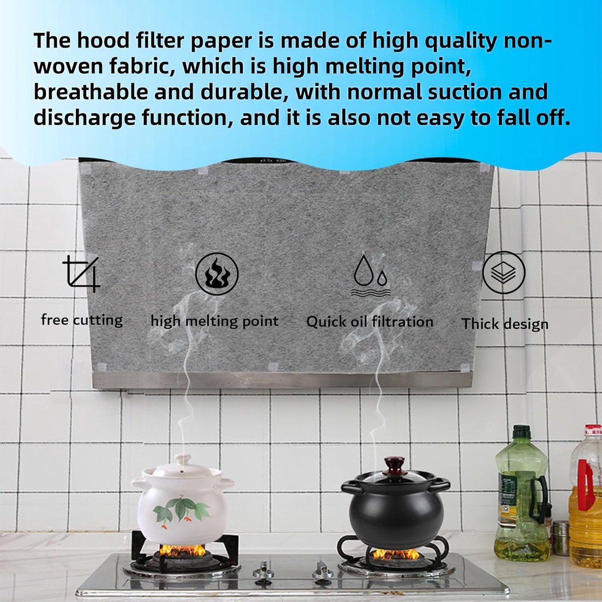 12 pieces - Range Hood Oil Filter Paper - oil-absorbing paper for range hoods - filter paper for range hoods - non-woven extractor fan filters - kitchen grease — image 2
