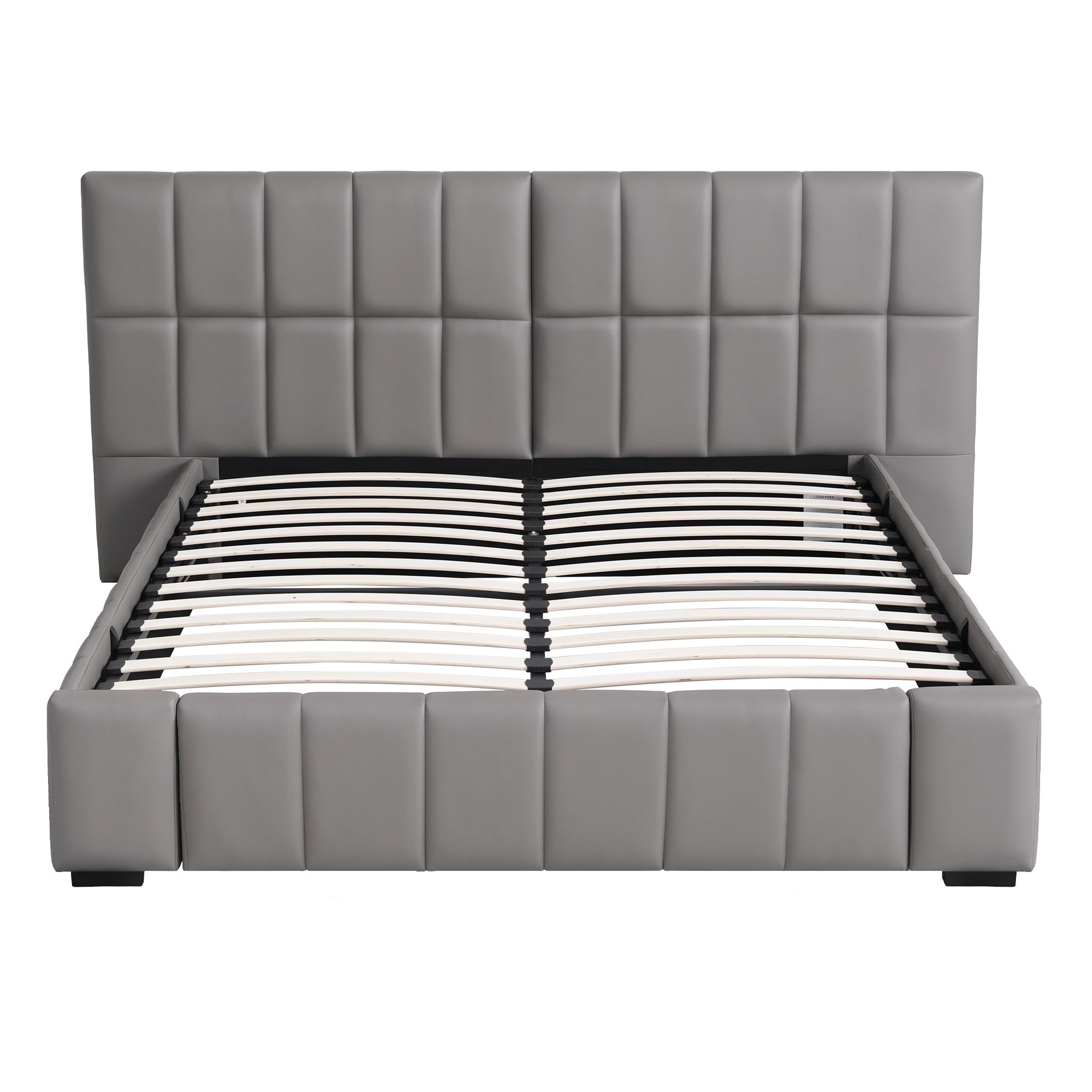 Artiss Double Size Upholstered Gas Lift Bed Frame with Foldable Bench PVC Leather Platform Bed with Storage — image 4