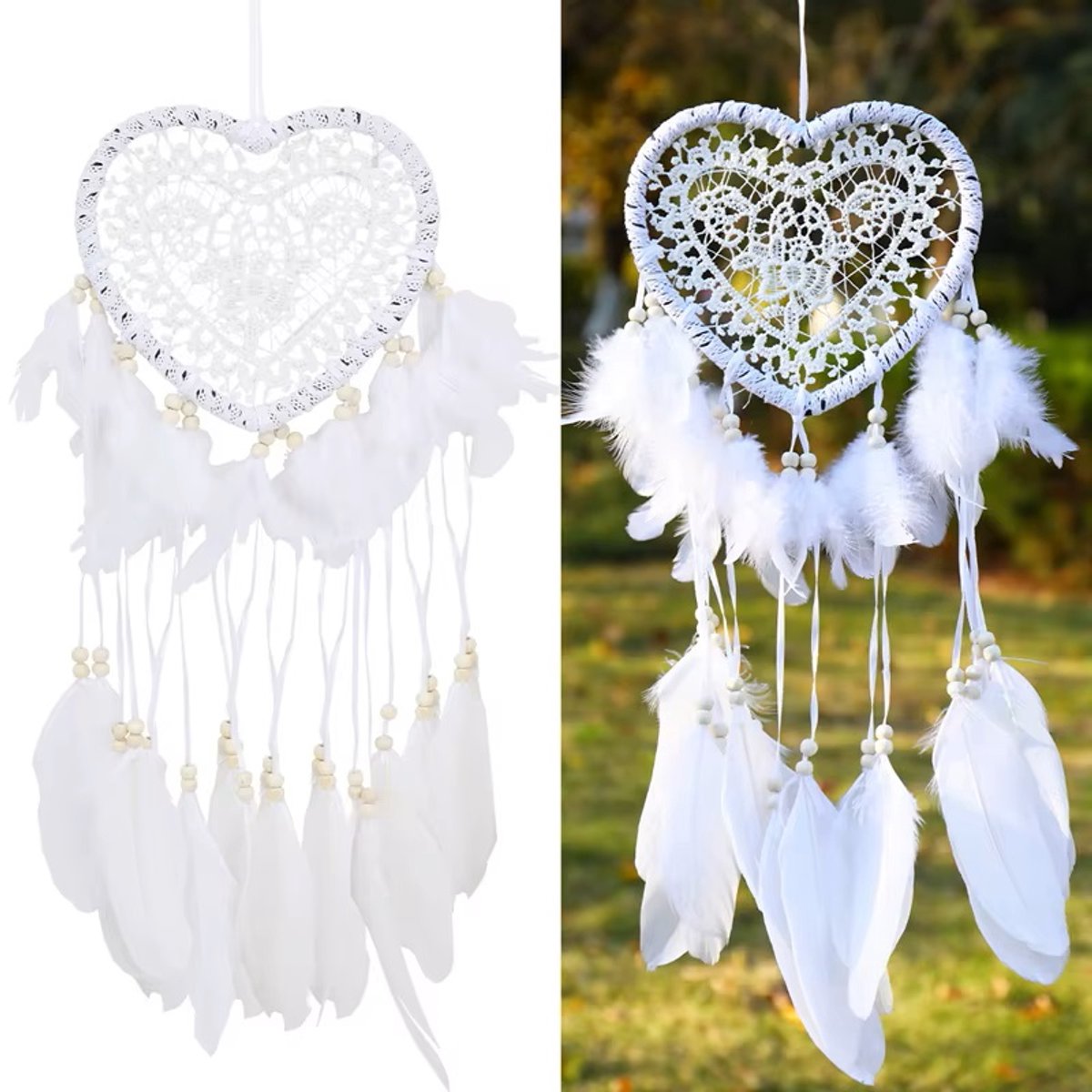 Handmade Dream Catcher | Dream Catcher XXL | Large Handmade Dream Catcher | Dream Catcher - Large Dream Catcher | Heart Dream Catcher | With Feathers | White — image 5