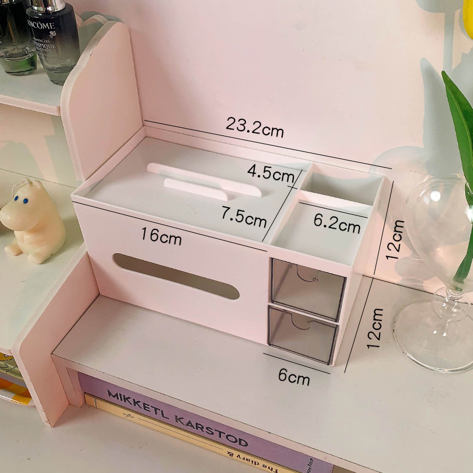 Cosmetics Storage Box Tabletop Tissue Box Lovely Decorative Paper Basket Desktop Makeup Organizer for Bedroom Dormitory White โ image 3
