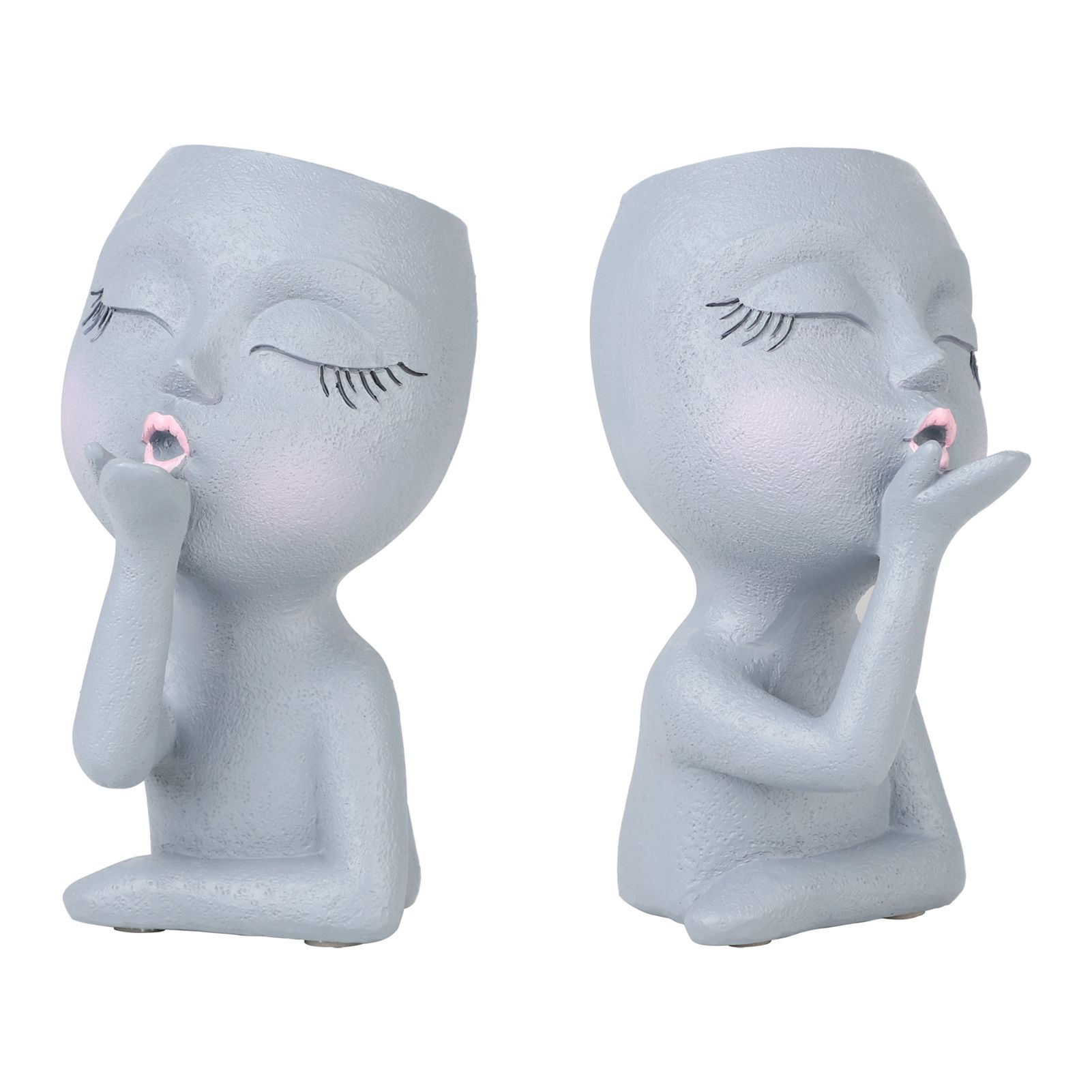 Sculpture Flower Pot Resin Portrait Flying Kiss Flower Pot Planter Pot Closed Eye Flower Pot — image 4