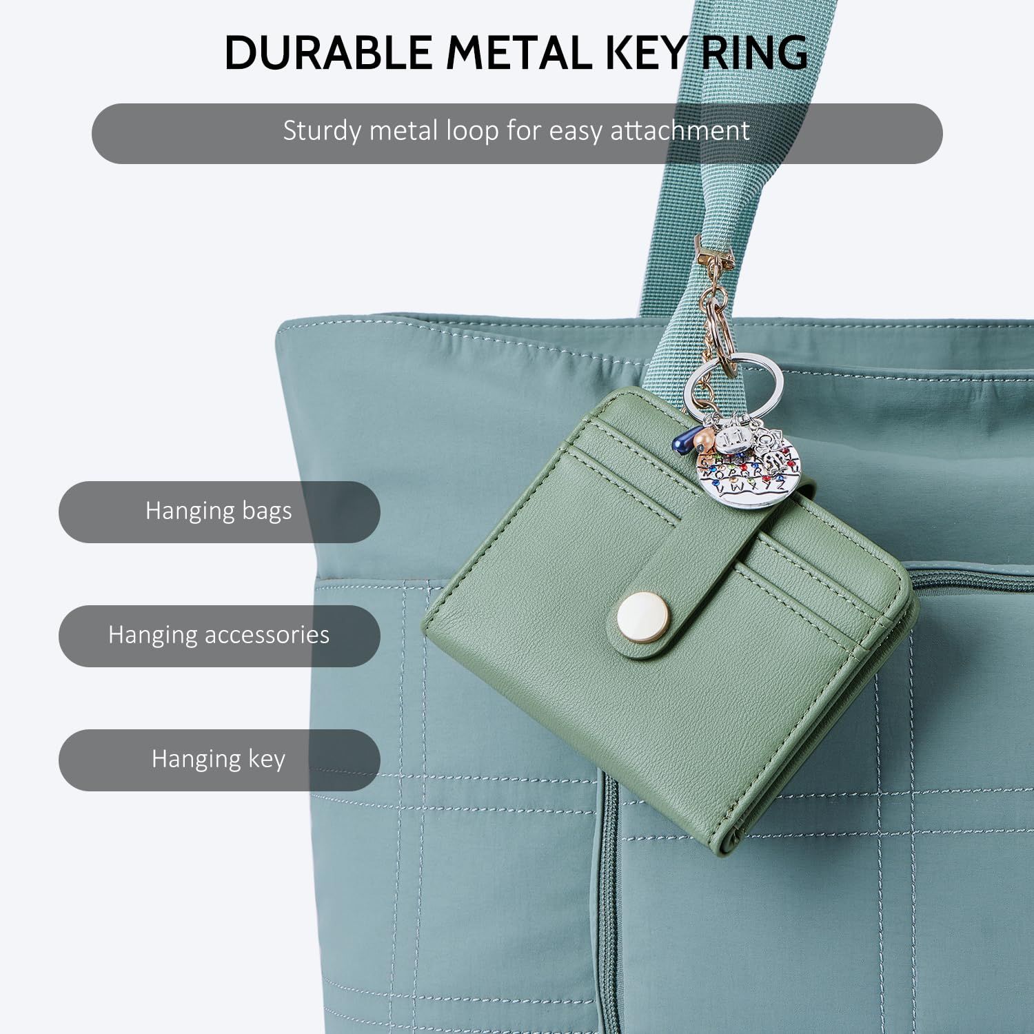 Slim Wallet for Women,Blocking Bifold Credit Card Holder with Zipper Coin Pocket,ID Window,Keychain（green） — image 4