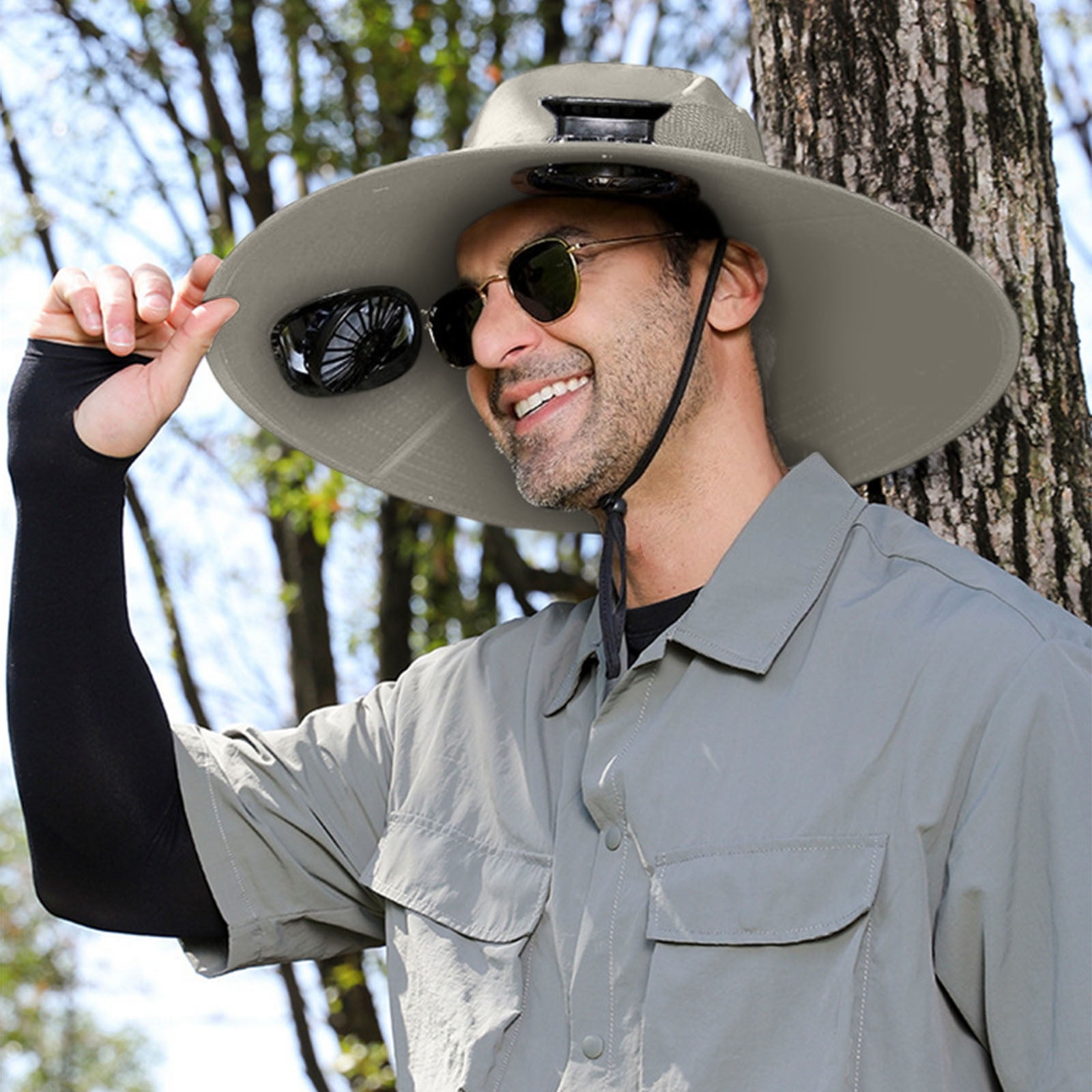 Solar Fan Hat Wide Brim Solar Fan Hat Outdoor Wide Brim Sun Hat with Solar Fan Fishing Hat, Removable & USB Charging Fan B-Gray โ image 6