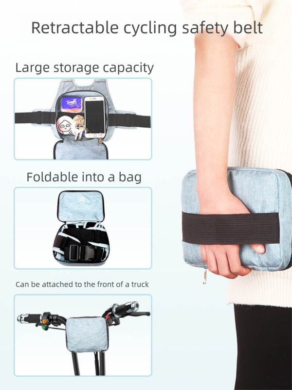 Children Motorcycle Safety Harness for Electric Bike Adjustable Kids Security Strap with Storage Bag Dark Blue Anti-Fall Protection Gear Front and Rear Use — image 2