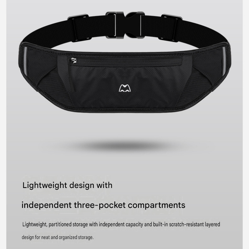 Black Running Waist Pack—Made of waterproof nylon with an adjustable strap (fits waist sizes 60–110 cm); features a three-pocket design to store a phone and — image 3