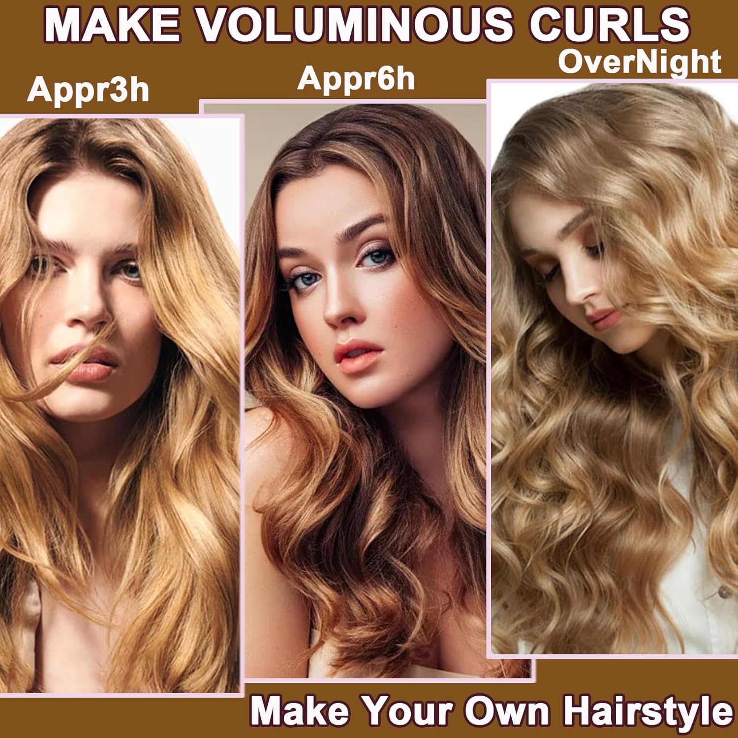 Heatless Hair Curler Set, 3 Pcs Hair Curlers No Heat, Heatless Overnight Blowout Rods with Hook for Hair Styling Tools Women Long Hair Rollers(Kahki) — image 3