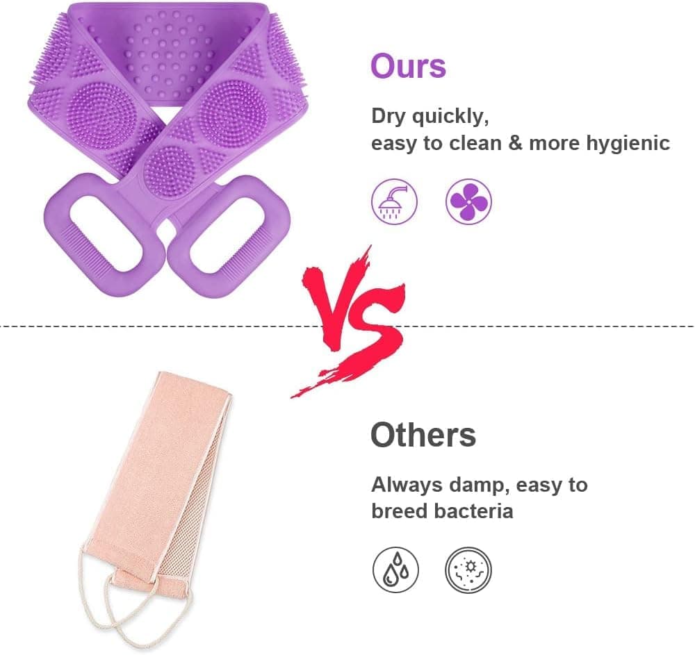 Soft Exfoliating Silicone Body Brush for Women and Men, with Massage Particles, Purple — image 3