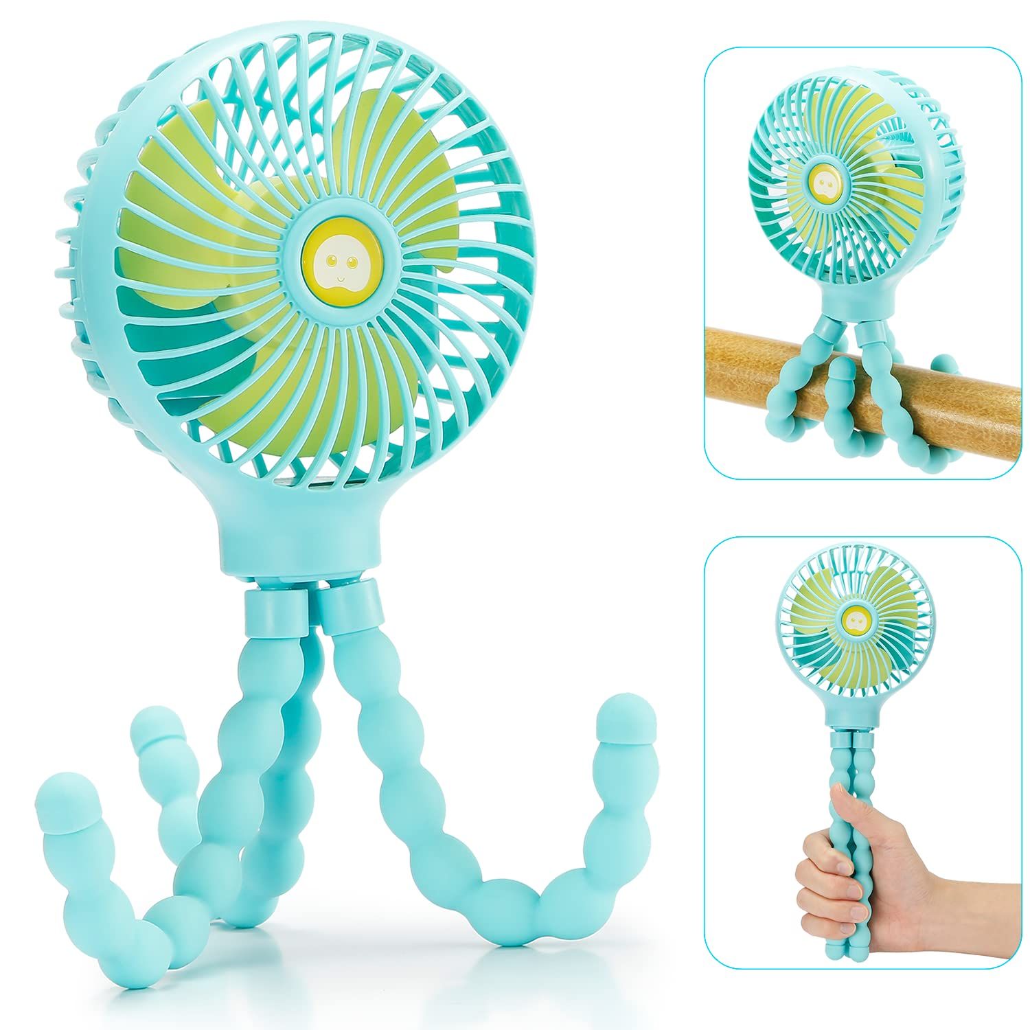 Mini Handheld Personal Portable Fan, Baby Stroller Fan, Car Seat Fan, USB or Battery Powered, with Flexible Tripod Clip