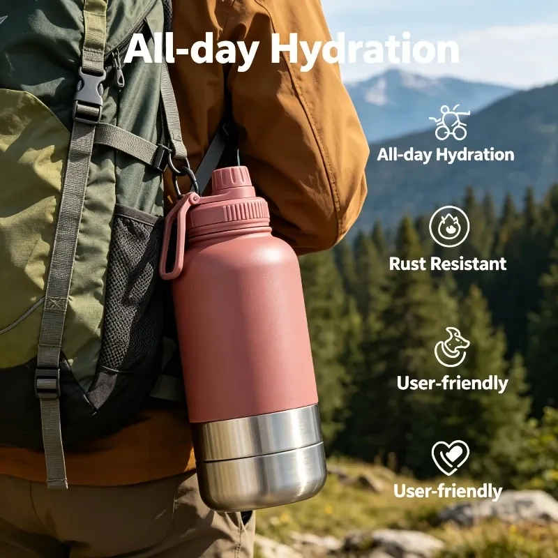 3-in-1 Outdoor Pet Insulated Water Bottle: 32oz Large Capacity, 24H Temperature Lock, Hidden Dual Bowls, 304 Stainless Steel, Leak-Proof & Portable, Essential — image 4