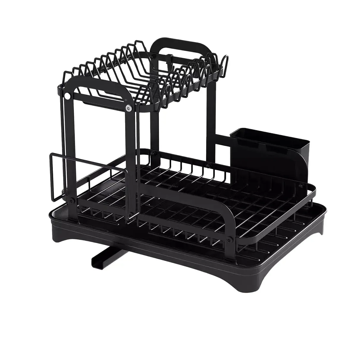 Kitchen Dish Drying Rack 2 Tier Carbon Steel Black 42x30x32cm Telescopic Drain โ image 2