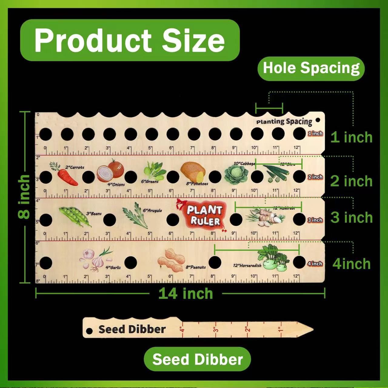 Wooden Plant Ruler with Seed. Multifunction Seed Spacing Ruler with Planting Guide. Garden Ruler with Holes, Gardening Tools — image 3