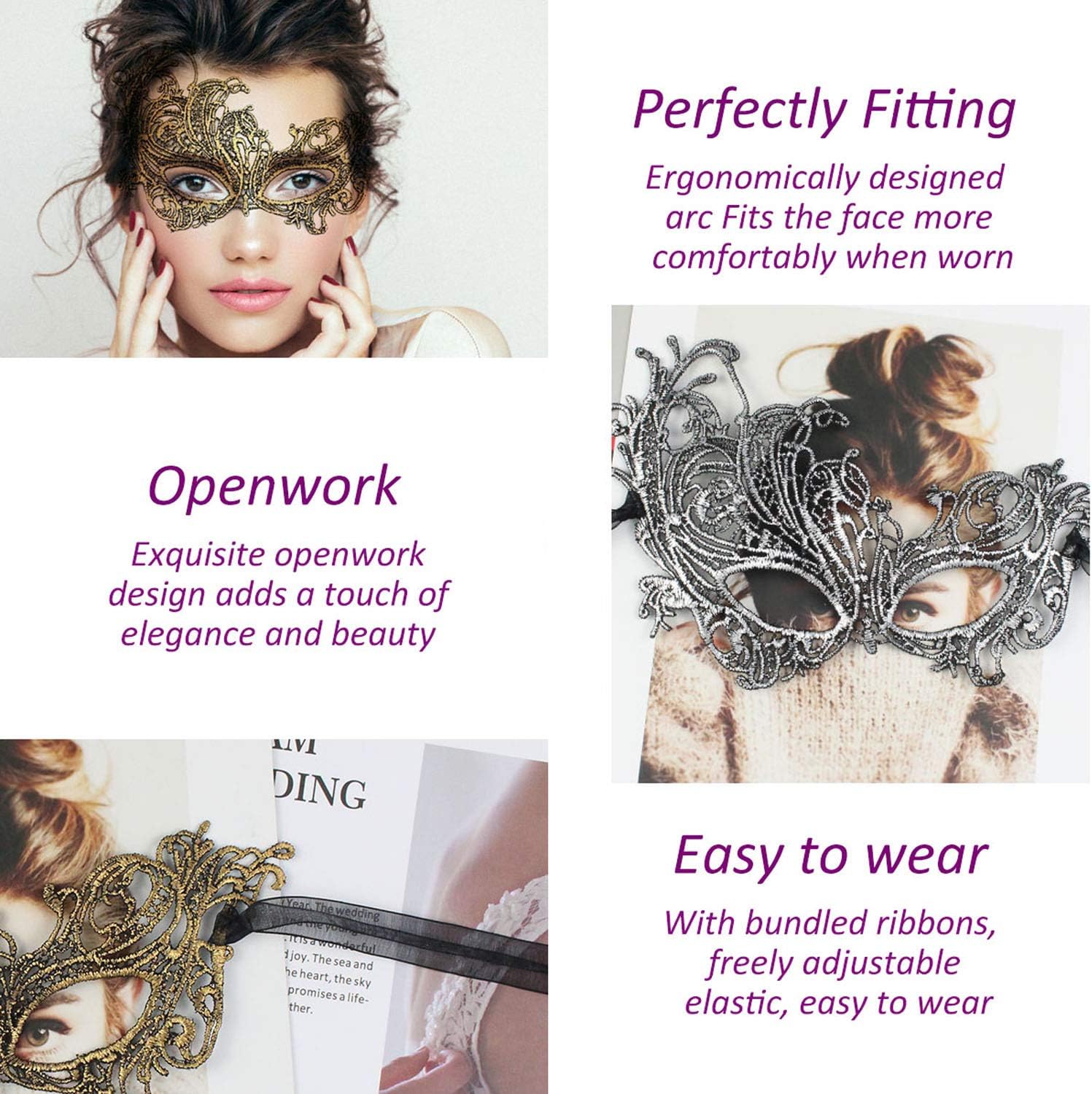 Venetian Masquerade Mask for Women Elegant Lace Halloween Mardi Gras Party Gold Silver Black โ image 4