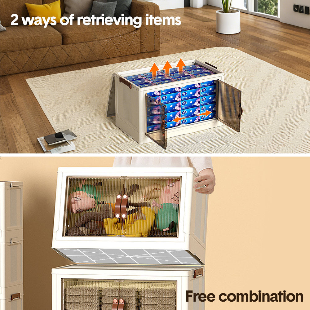 Foldable Storage Cabinet Stackable Bins Household Plastic Closet Multi-purpose Organizer Doors and Top Lid 2 Way Opening with 360 Degree Rotatable Wheels — image 3