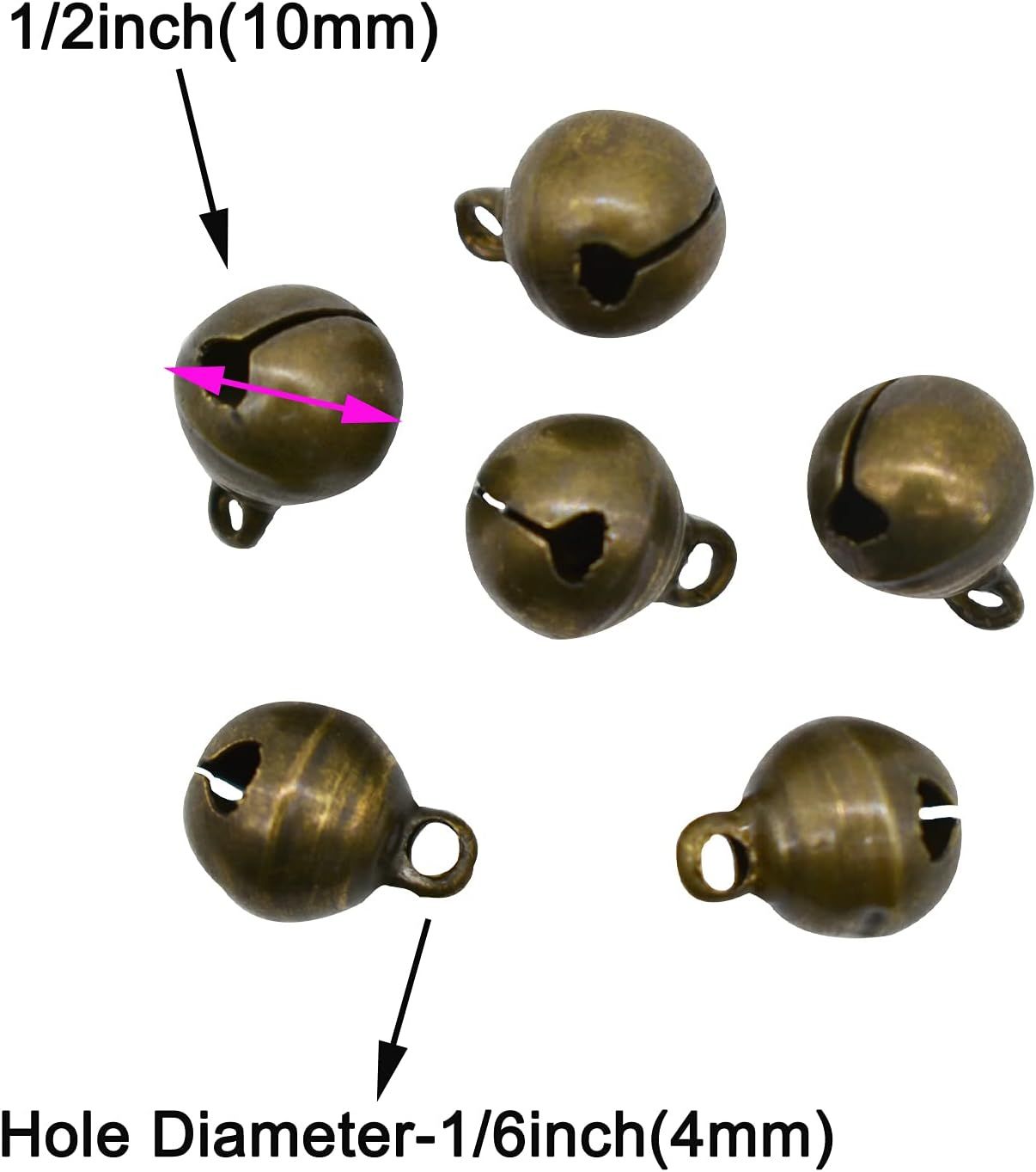 100 PCS Small Jingle Bell 1/2 inches Vintage Bronze Mini 10mm Alloy Beads DIY for Christmas Jewelry Findings Sewing Wedding Doors Crafts โ image 2