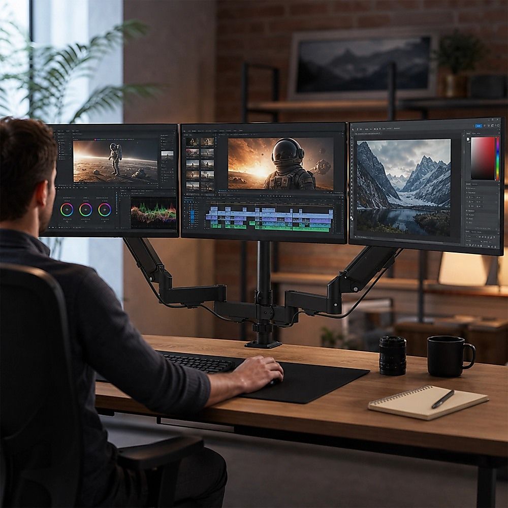 Triple Monitor Mount Stand – Desk Clamp with 3 Adjustable Arms for Multi-Screen Setup — image 2