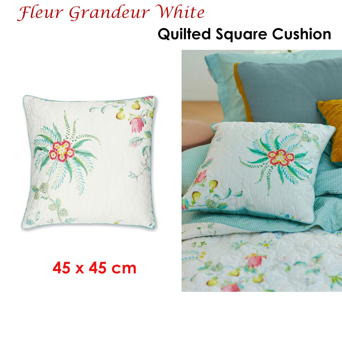 PIP Studio Fleur Grandeur White Quilted Square Cushion โ image 2