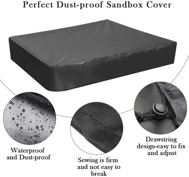 Waterproof Sandbox Cover 120x120cm, Black, Oxford Fabric UV Protection Dustproof with Drawstring, Portable for Garden Pool Furniture — image 3