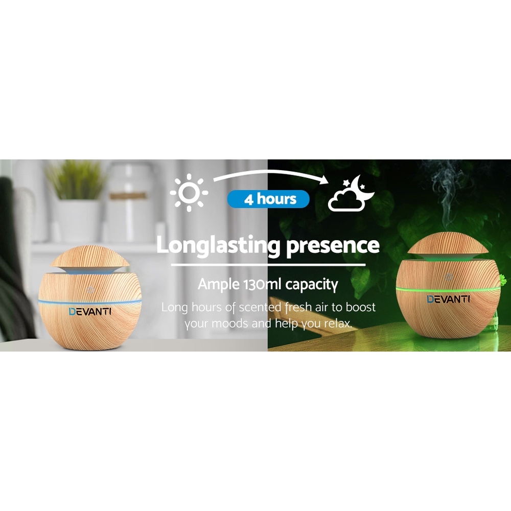 Devanti Aroma Diffuser Aromatherapy Light Wood 130ml โ image 3