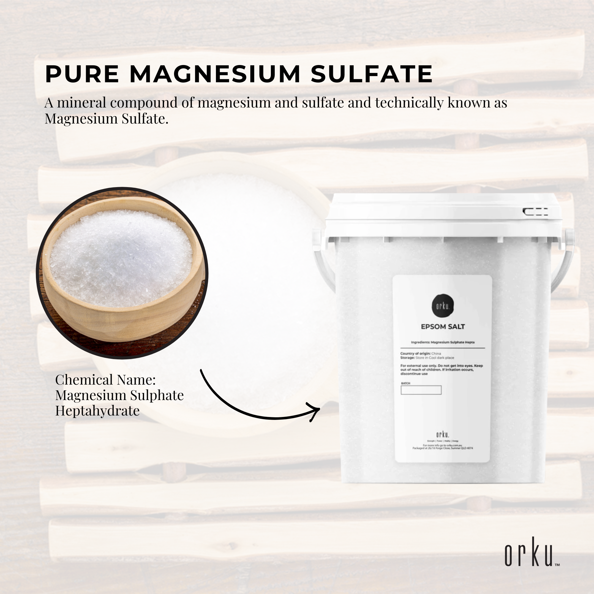 Orku 1.3kg Epsom Salt Tub - Magnesium Sulphate For Bath Skin Body Skin Care — image 4