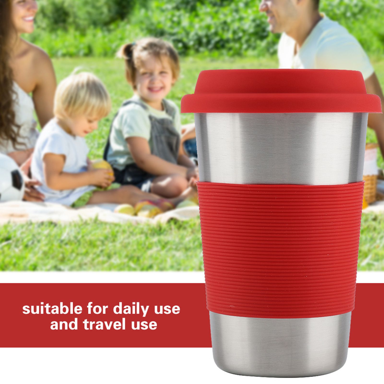 500ml Stainless Steel Cup Drinking with Silicone Cover & Lid Heat Insulation Water Bottle (Red) โ image 6