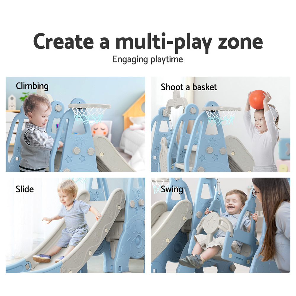 Keezi Kids Slide Swing Set Basketball Hoop Outdoor Playground Toys 170cm Blue — image 5