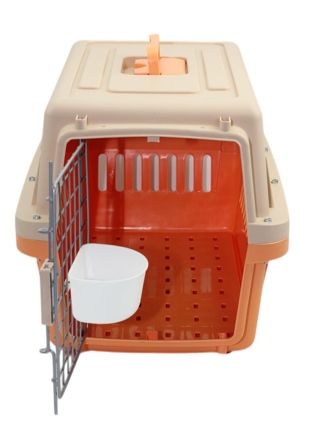 YES4PETS Small Dog Cat Crate Pet Airline Carrier Cage With Bowl and Tray-Orange โ image 2