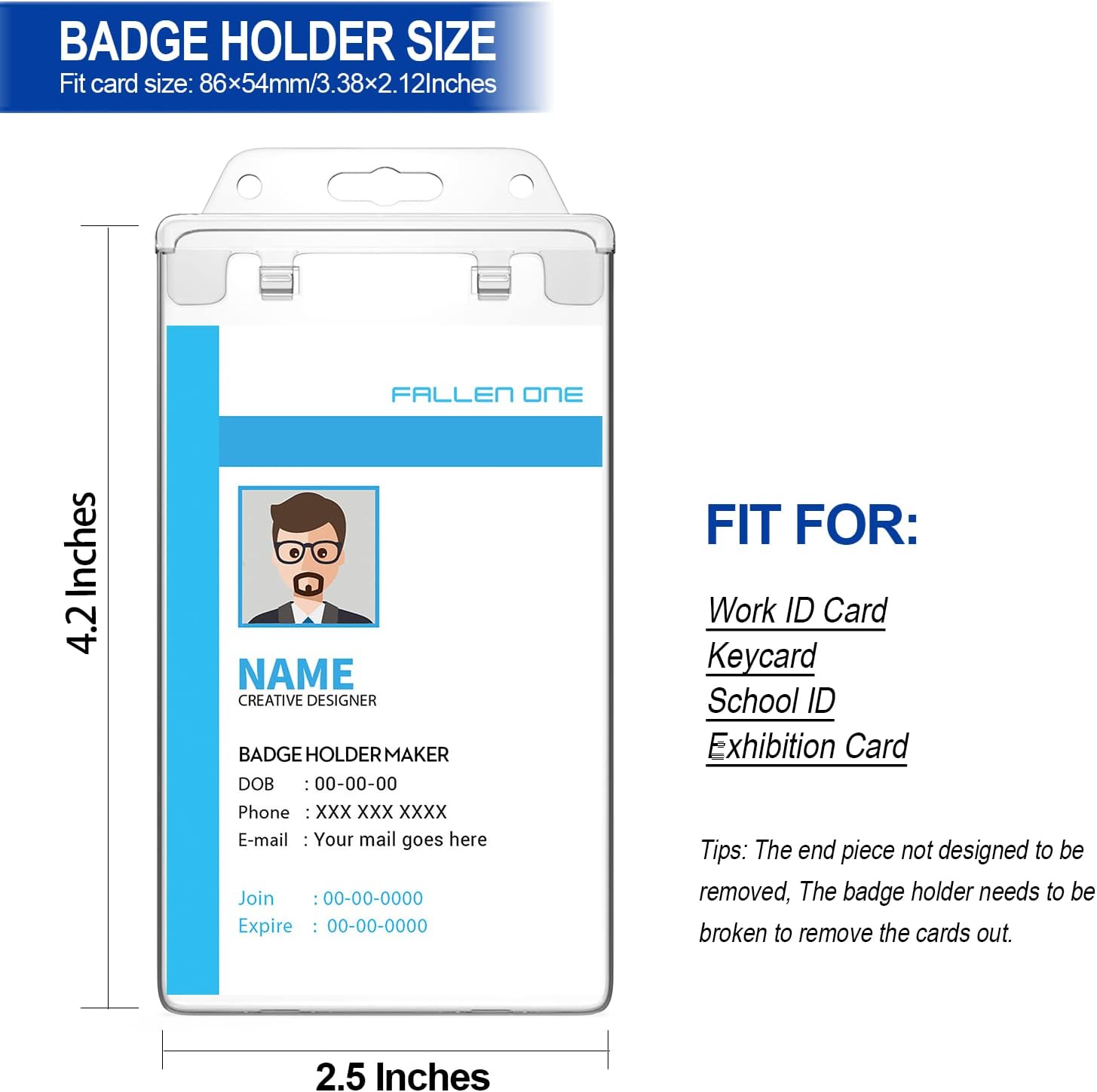 Clear ID Badge Holder Hard Plastic ID Holder for Lanyard by, Permanent Locking, Vertical, 10 Pack — image 4